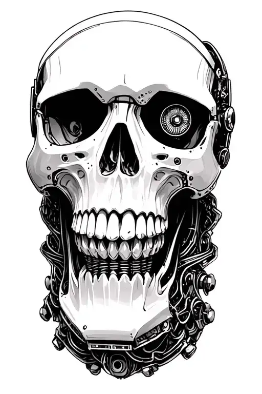 robot skull tattoo design idea