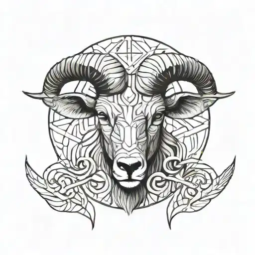 Aries in half realistic and half geometric style tattoo design idea