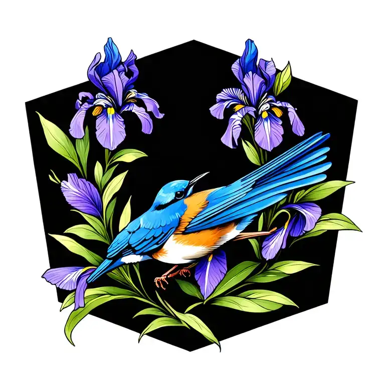 bluebird with purple iris flowers  tattoo design idea