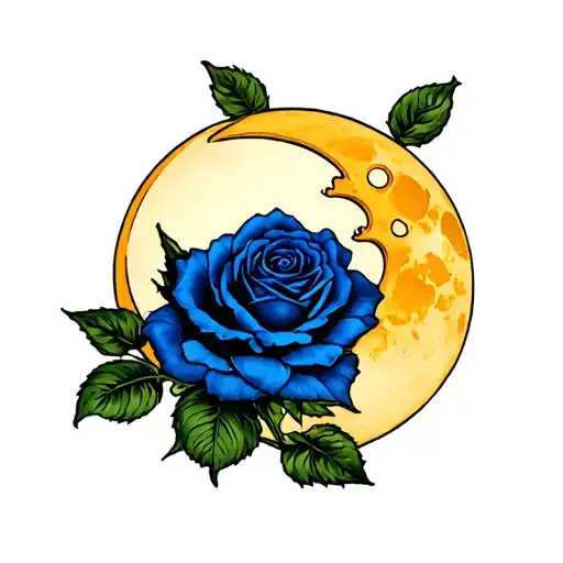 midnight blue rose and a moon tattoo design idea