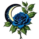 midnight blue rose and a moon tattoo design idea