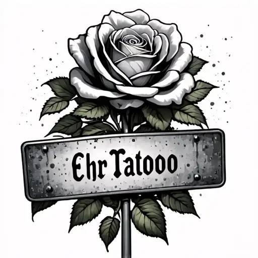 rose growing from concrete with street sign intertwined tattoo design idea