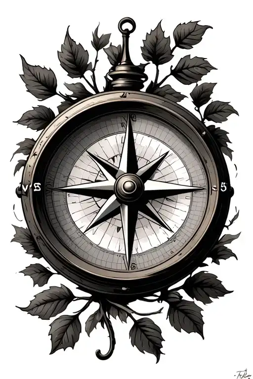 vintage compass with vine thin long and proverbs 3:5-6 tattoo design idea