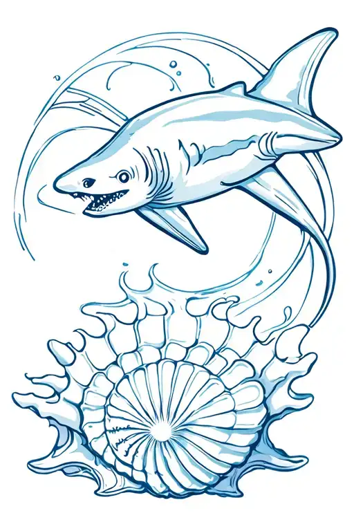ocean theme with sea shells and sharks tattoo design tattoo design idea