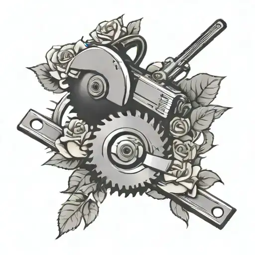 circular saw with roses tattoo design idea