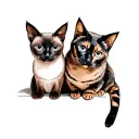 siamese cat and tortoiseshell cat sitting next to each other  tattoo design idea