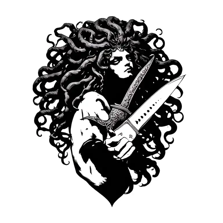 Medusa holding a knife tattoo design idea