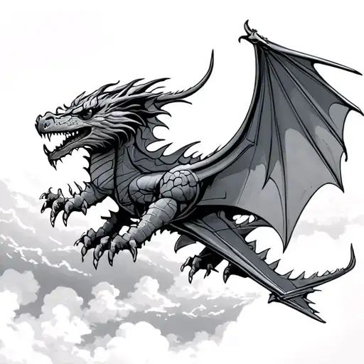 dragon airplane flying in the sky tattoo design idea