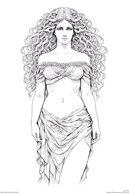 medusa greek goddess full body with fine lines tattoo design idea