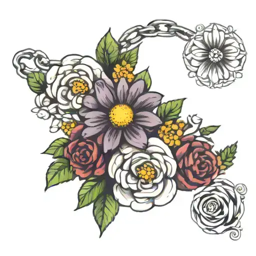 flower anklet daisy aster and roses tattoo design idea
