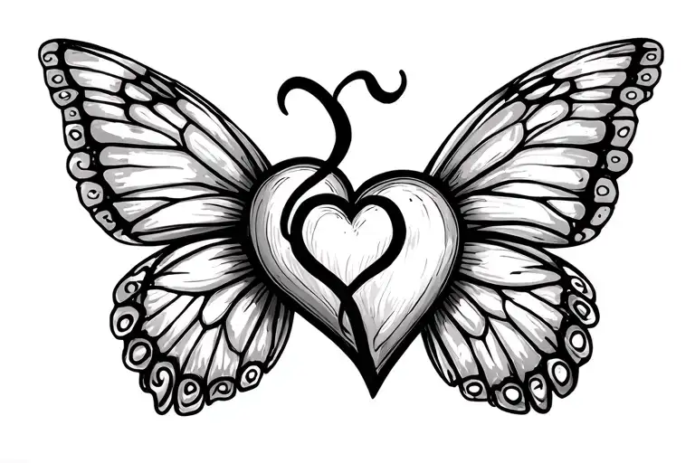 heart monitor line with a semicolon surrounded by butterfly wings in the middle  tattoo design idea