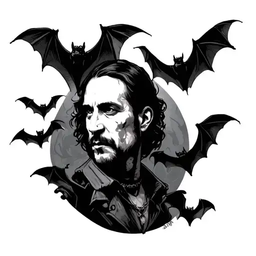 Tattoo with a transition with bats of 6 pieces like Eddie Manson on his hand tattoo design idea