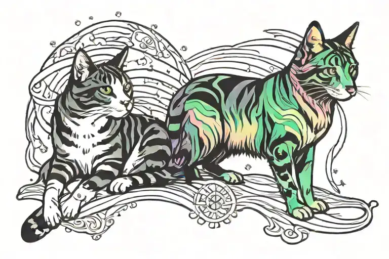 cat and dog looking at aurora borealis tattoo design idea