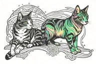 cat and dog looking at aurora borealis tattoo design idea