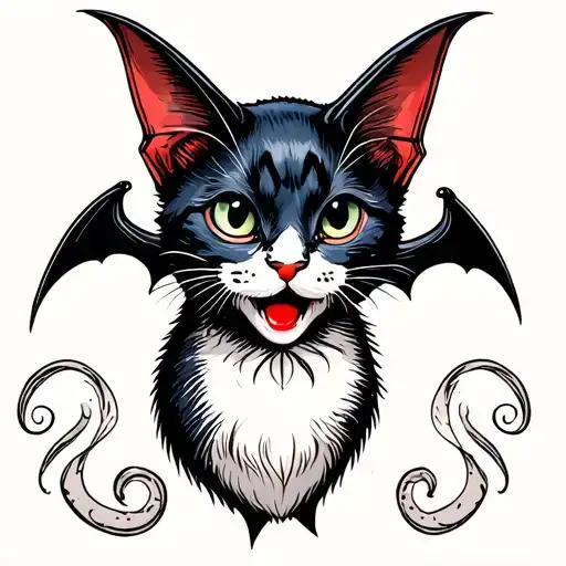 cute vampire cat bat tattoo design idea
