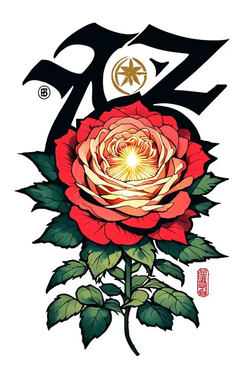 the word 'Tonz' and a Star transforming into a rose tattoo design idea