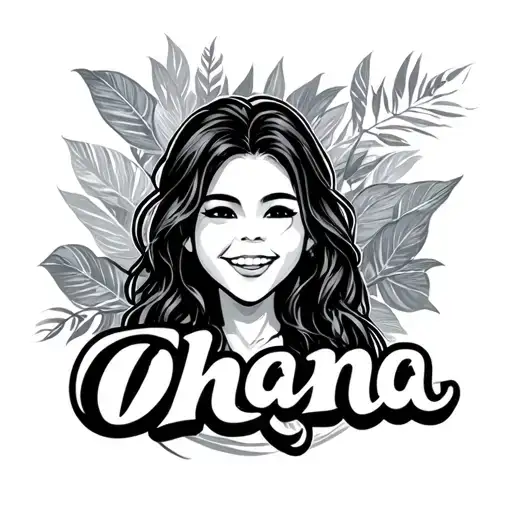 ohana character with "ohana" text tattoo design idea