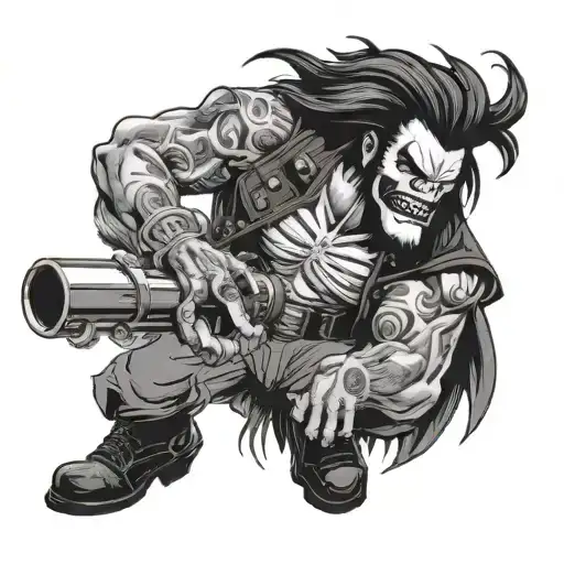 Lobo, a full-length DC comics character with a cigar in his mouth and a cannon in his right hand tattoo design idea