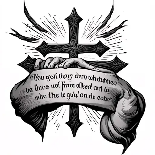 cross with bible verse on tricep men tattoo design idea