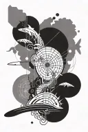 tattoo with visual elements linked to physics, design, surfing, twins, map of Paraíba and northeastern culture tattoo design idea