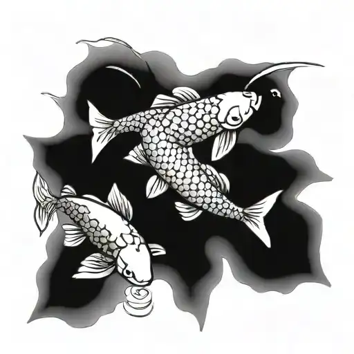 one big koi fish with 2 little koi fish swimming tattoo design idea
