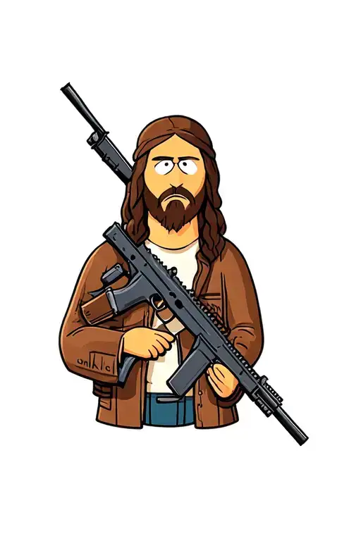 south park jesus with an m16 tattoo design idea