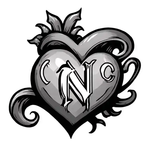 Heart with C and N tattoo design idea
