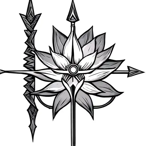 masculine lotus turning into an arrow with Viking compass in background tattoo design idea