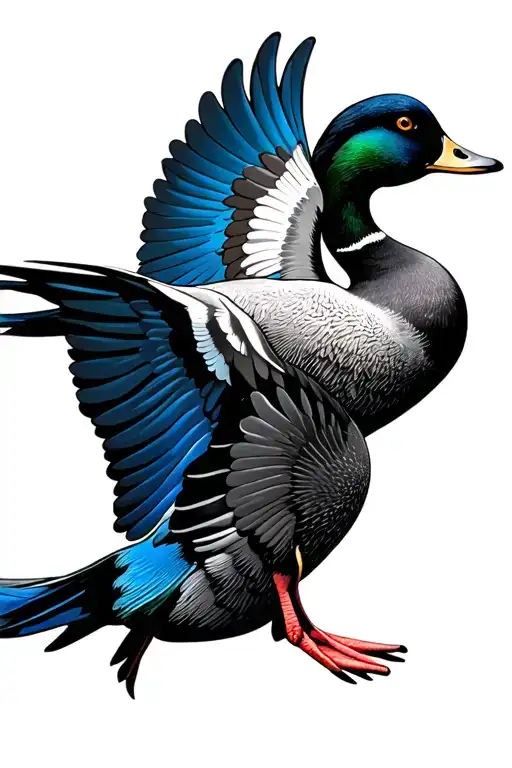 Blue wing teal duck flying tattoo design idea