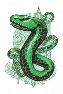 snake wrapping itself on emerald, gemini sign, mountains tattoo design idea