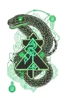 snake wrapping itself on emerald, gemini sign, mountains tattoo design idea