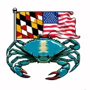 Maryland blue crab and flag morphing tattoo design idea