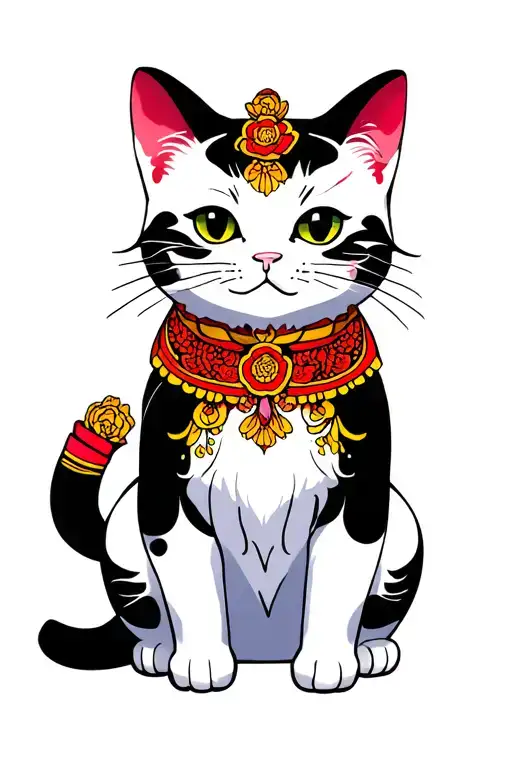 lucky cat sitting tattoo design idea