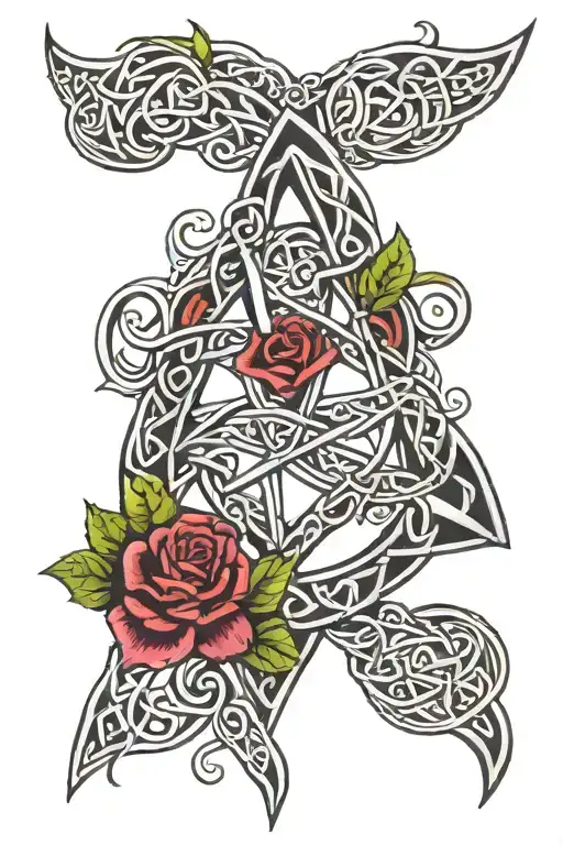 Triskele and celtic witches knot intertwined tattoo design idea