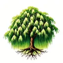 weeping willow tree with roots tattoo design idea