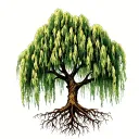 weeping willow tree with roots tattoo design idea