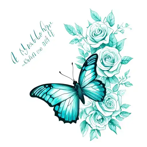 butterfly and roses teal Incorporate the phrase tattoo design idea