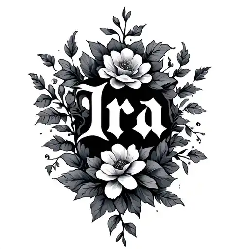 The name Ira, with vines and flowers tattoo design idea