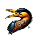 cormorant head profile holding tattoo design idea