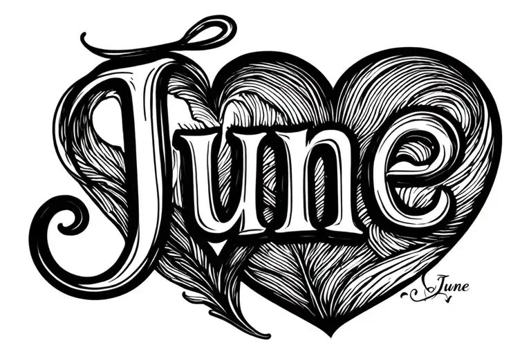 the name "June" in cursive with a heart at the end, with the tail of the e flowing into the outline of the heart  tattoo design idea