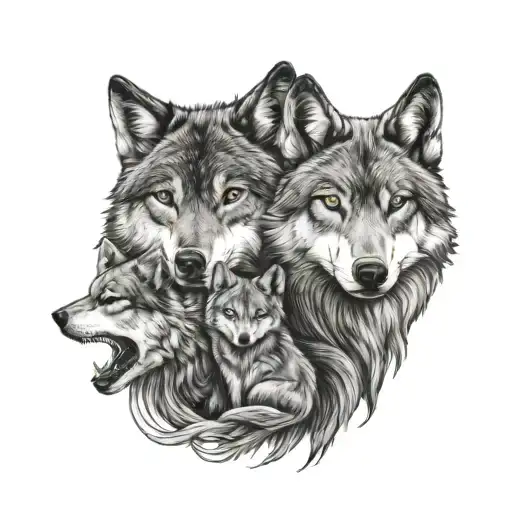 wolf wife and cub tattoo design idea