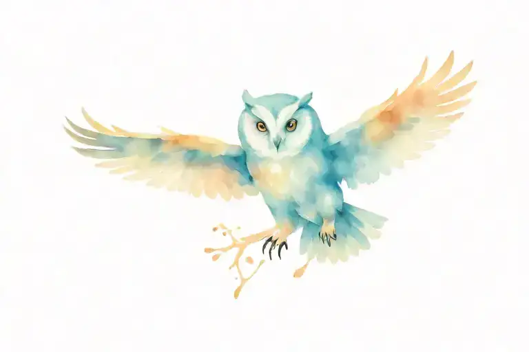 The owl flies with its wings spread tattoo design idea