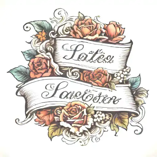A vintage love letter with the client's favorite names written in cursive, surrounded by delicate floral elements tattoo design idea