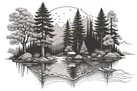 trees and river mountain hammock forest tattoo design idea