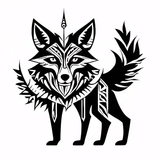 Coyote tribal symbols tattoo design idea