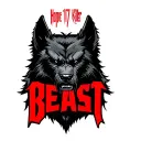 one centered black werewolf head with "Hope 17 Killer" written above in red and the word "BEAST" written below tattoo design idea