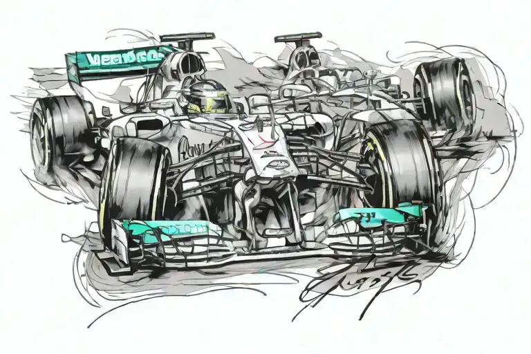 Lewis Hamilton Mercedes formula one car driving tattoo design idea