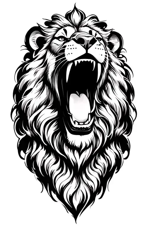 gill selfmade lion roaring blessed written vertically tattoo design idea