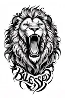 gill selfmade lion roaring blessed written vertically tattoo design idea