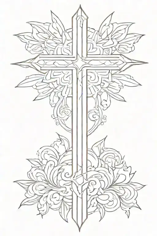 christian cross long and tall tattoo design idea